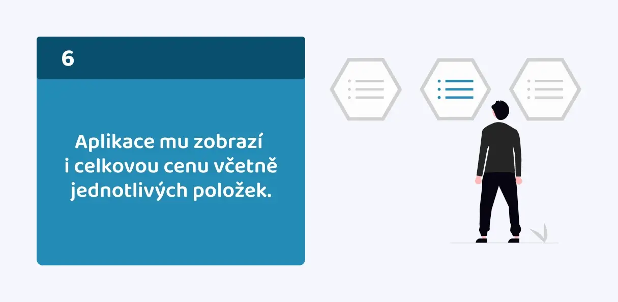 Apliakce mu zobrazí i cenovou cenu včetně jednotlivých položek